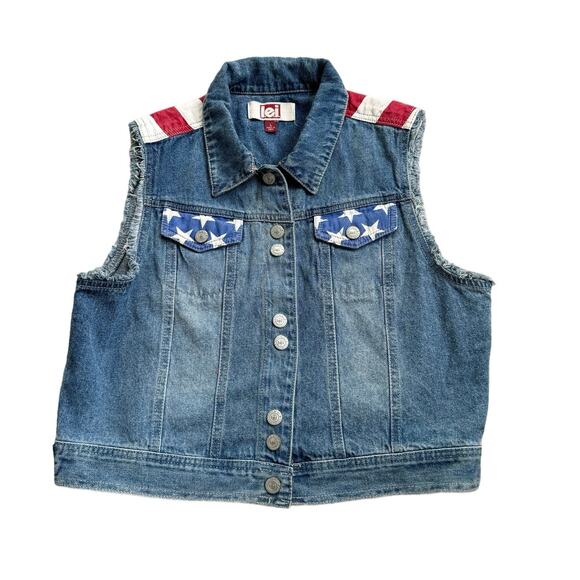 Vtg Y2K L.e.i. Patriotic Denim Vest Large - Picture 1 of 8